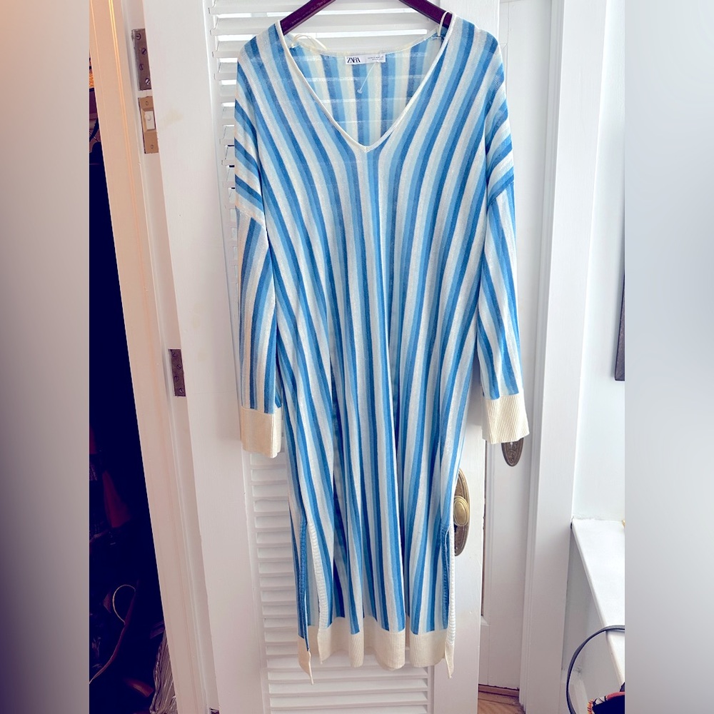Zara knit tunic, blue and white striped.